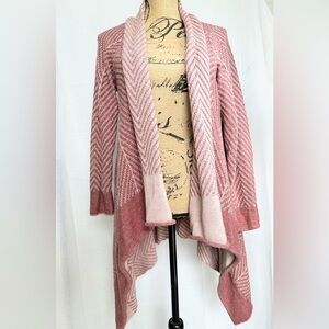 LOGO by Lori Goldstein Open Front Pink Chevron Knit Cardigan